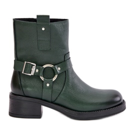 Zazoo 60480 zateplené kožené kozačky na nízkém podpatku, tmavě zelené zelená Zazoo 60480 zateplené kožené kozačky na nízkém podpatku, tmavě zelené zelená