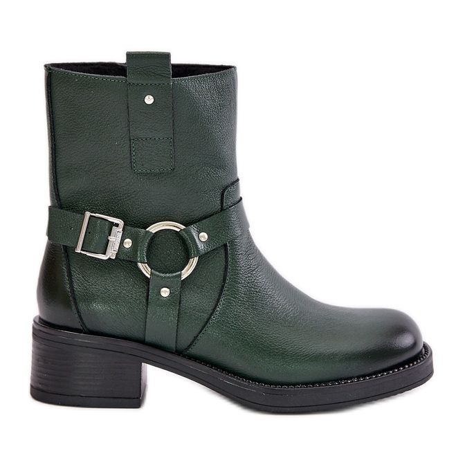 Zazoo 60480 zateplené kožené kozačky na nízkém podpatku, tmavě zelené zelená Zazoo 60480 zateplené kožené kozačky na nízkém podpatku, tmavě zelené zelená
