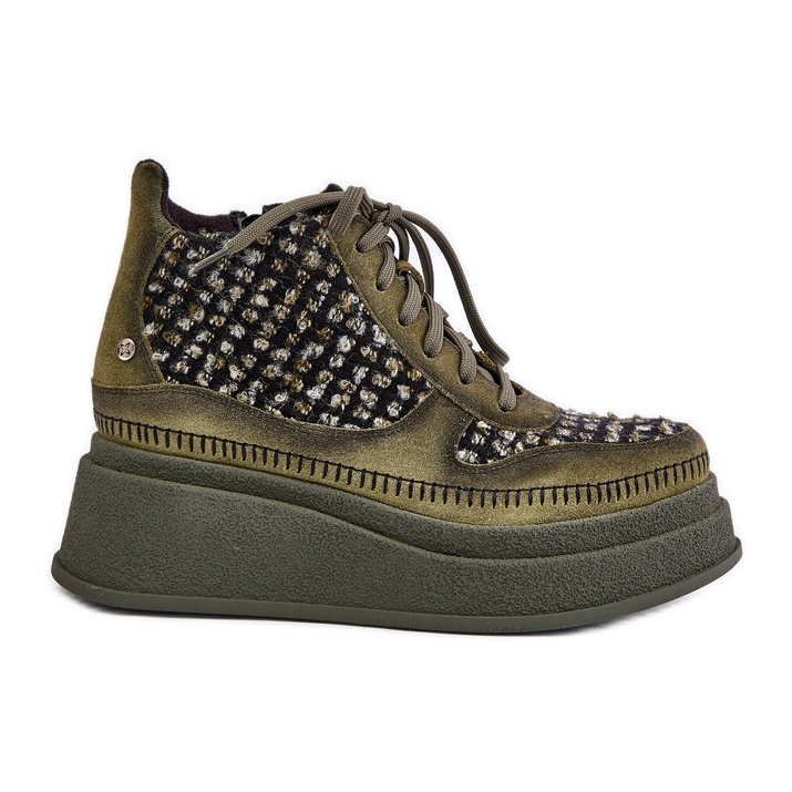 Kožené kozačky na platformě a klínku Maciejka 06759-09 Zelená