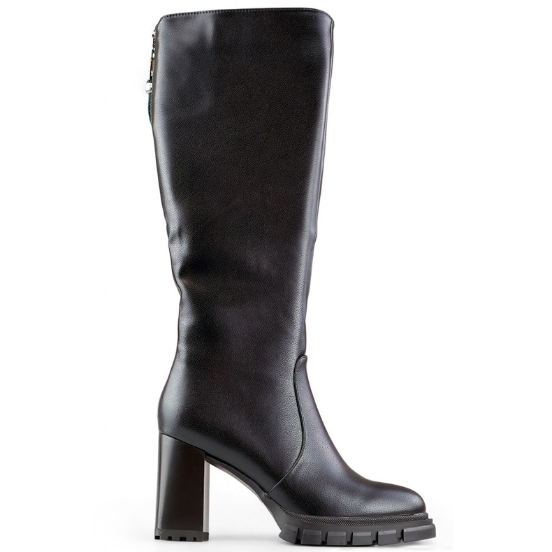 Černé kozačky na podpatku po kolena, zateplené dámské kozačky na podpatku, ekokůže černá Černé kozačky na podpatku po kolena, zateplené dámské kozačky na podpatku, ekokůže černá