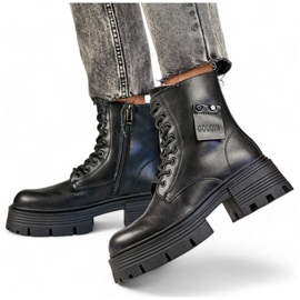 Dámské kožené dělnice na platformě, černá GD-TL56B