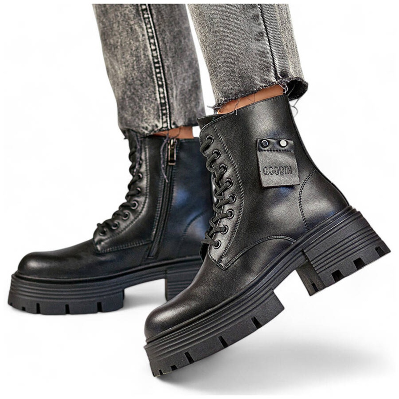 Dámské kožené dělnice na platformě, černá GD-TL56B