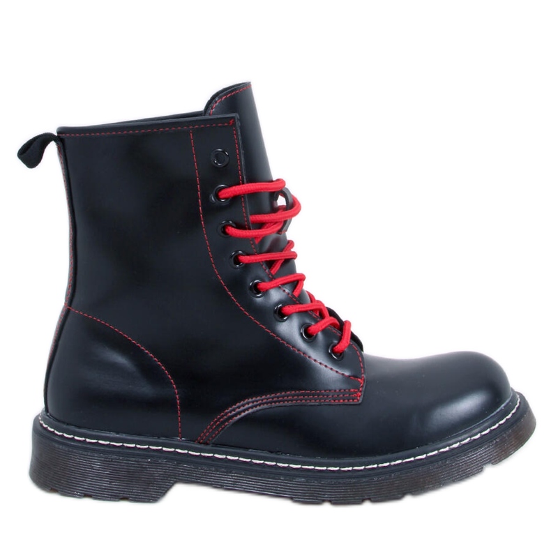 Šněrovací kotníkové boty s barevnou nití Stuff Blackred černá