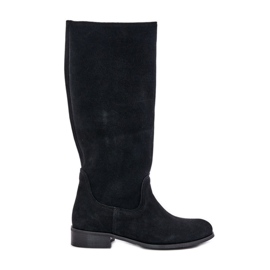 Lewski Shoes Semišové dámské kozačky do půli lýtek s levým zipem 3616 černá černý