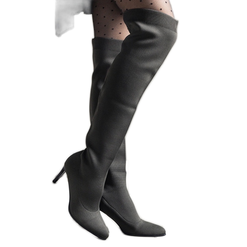 Zelené nazouvací kozačky na vysokém podpatku s elastickým svrškem Atari zelená