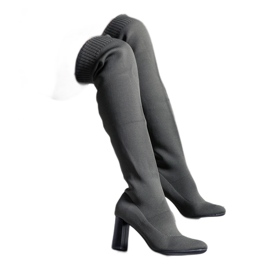 Zelené nazouvací kozačky na vysokém podpatku s pružným svrškem Flamme zelená