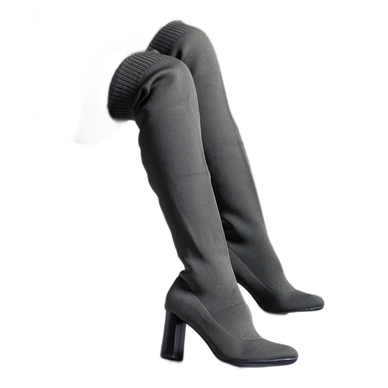 Zelené nazouvací kozačky na vysokém podpatku s pružným svrškem Flamme zelená