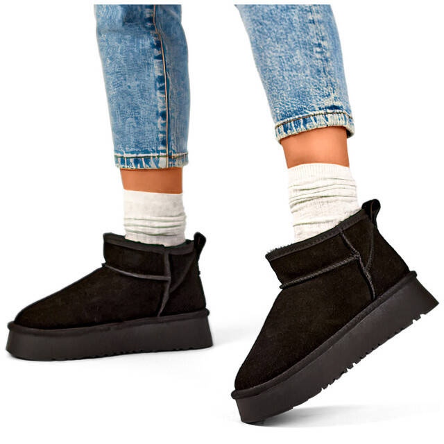 Kožené dámské semišové sněhule, černé XF-159B černá