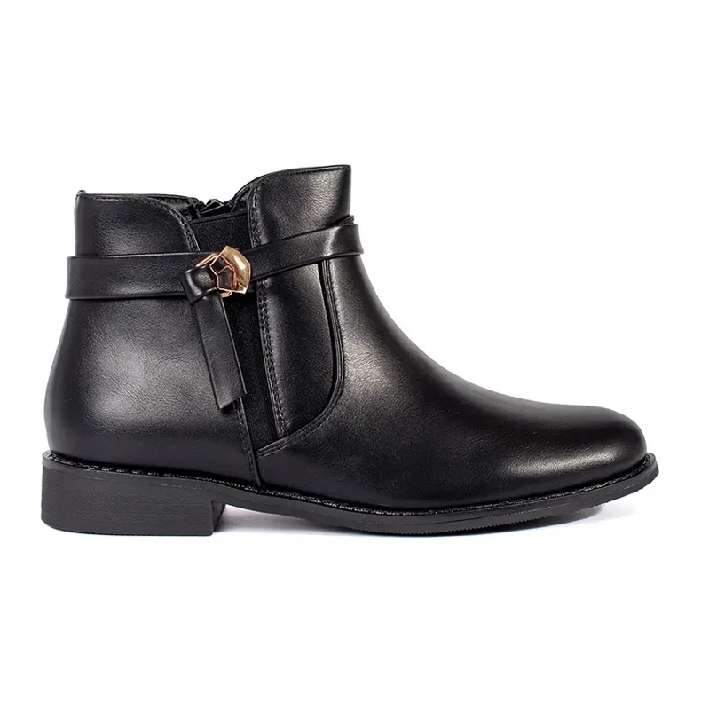 Černé dámské kotníkové boty s páskem a nízkým podpatkem černá