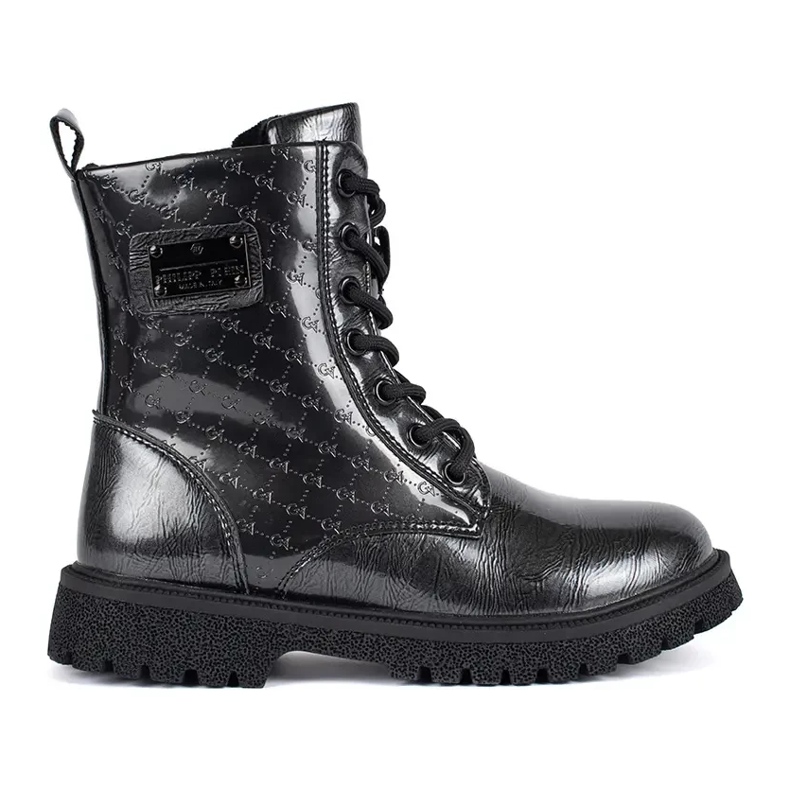 Černé lakované šněrovací kotníkové boty pro dívky černá