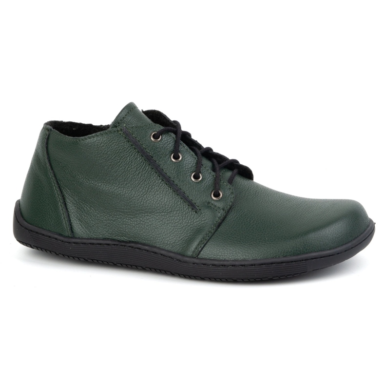 Olivier Barefoot dámské kožené boty, mírně zateplené, po kotníky se zipem, 787 zelená