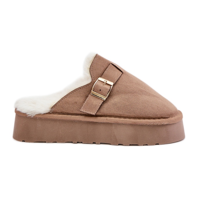 Dámské pantofle na silné podrážce s kožíškem a přezkou, tmavě béžová Linneola béžový Dámské pantofle na silné podrážce s kožíškem a přezkou, tmavě béžová Linneola béžový