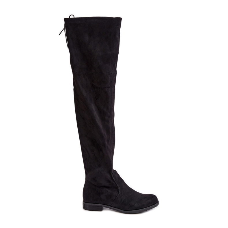 Kozačky na plochém podpatku nad kolena vyrobené z ekologického semiše, Black Linnithia černá Kozačky na plochém podpatku nad kolena vyrobené z ekologického semiše, Black Linnithia černá