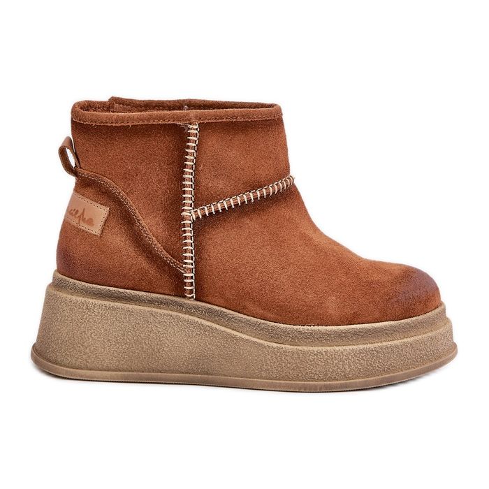 Kožené semišové sněhule na platformě a na klínku Hnědá Maciejka 06769-29 Hnědá hnědý