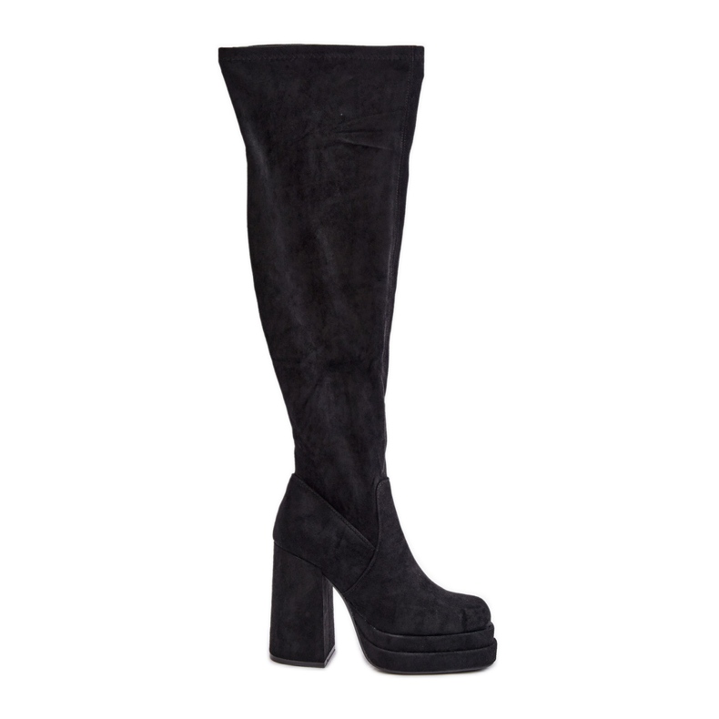Kozačky nad kolena na vysokém podpatku a platformě, černé Nadelian černá