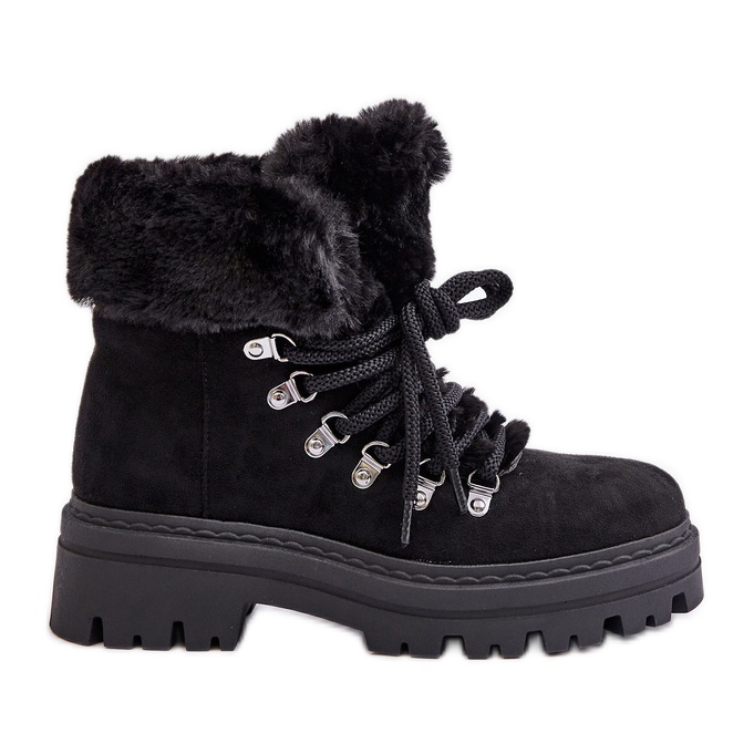 Dámské šněrovací pastičky s kožešinou, černá vaminia Dámské šněrovací pastičky s kožešinou, černá vaminia