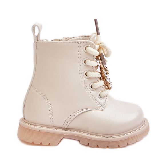 Zateplené dětské kotníkové boty s medvídkem a zapínáním na zip, Beige Enchanta béžový