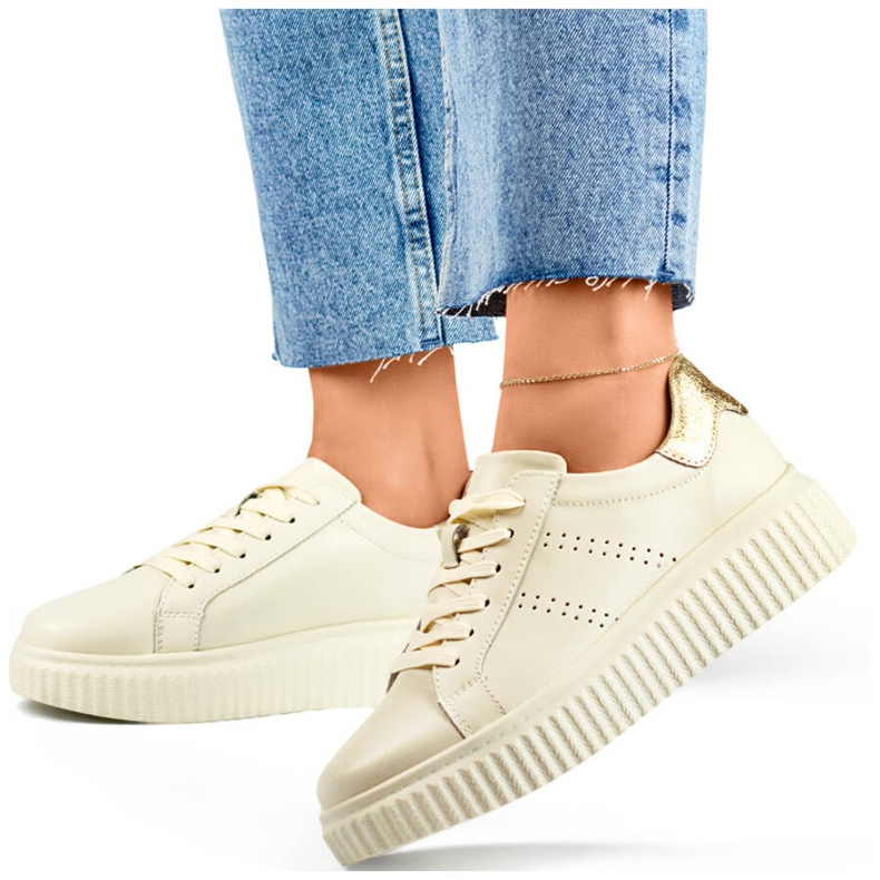 Dámská kožená sportovní obuv na platformě, béžová GD-RS2007BE béžový