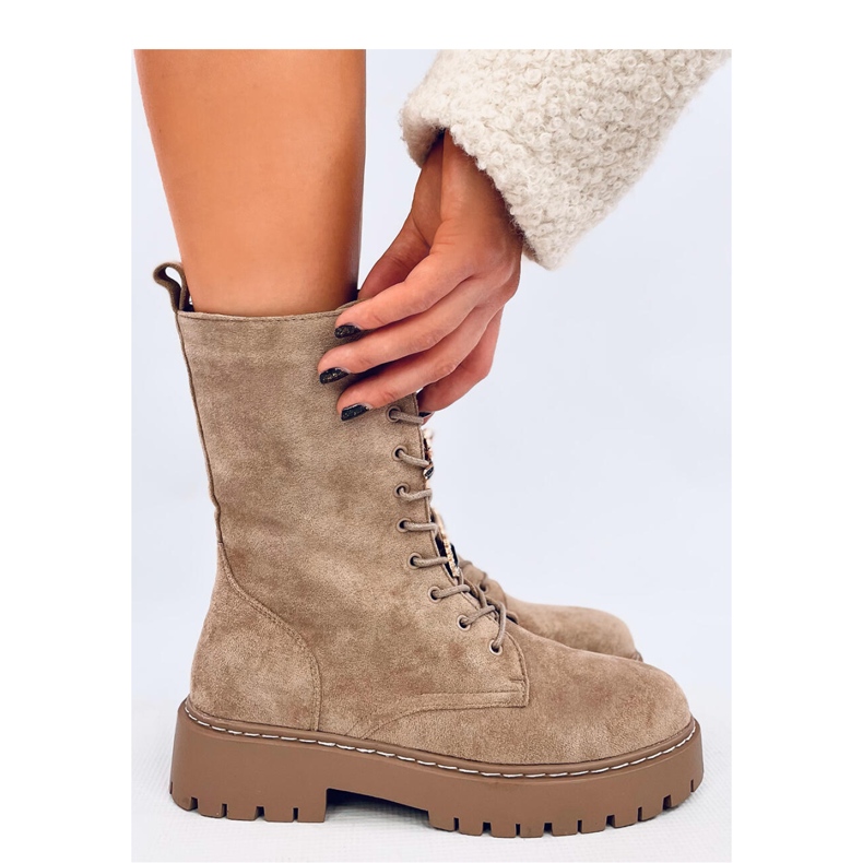 Šněrovací kozačky Centro Khakisuede s motýlkem - Inello béžový