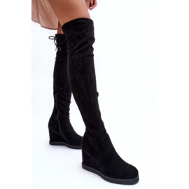 Kozačky nad kolena NS362P Black Suede černý