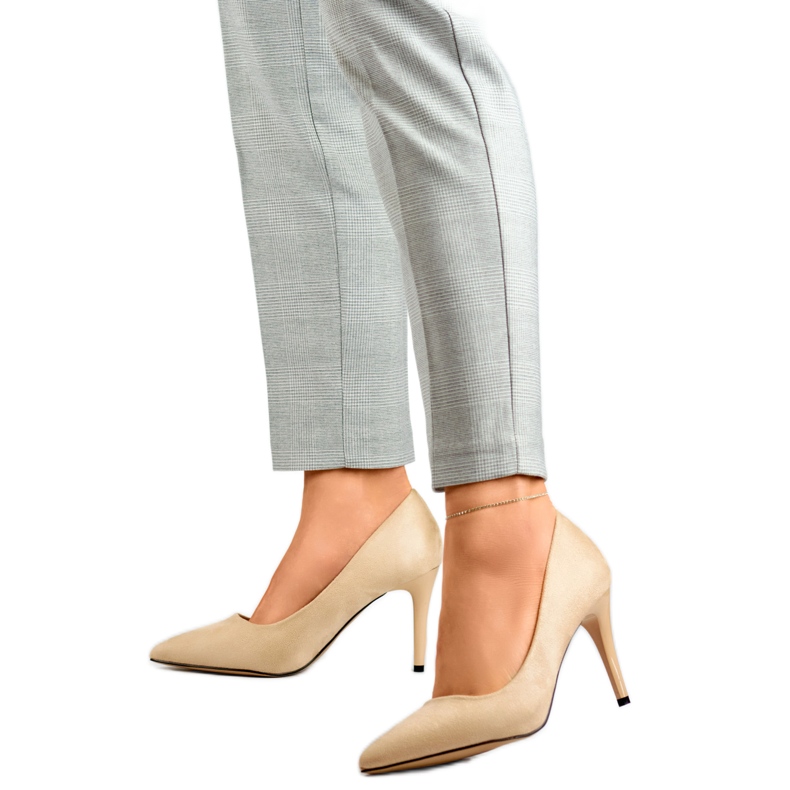 Dámské vysoké podpatky, eko-semiš B0-202BE, béžová béžový