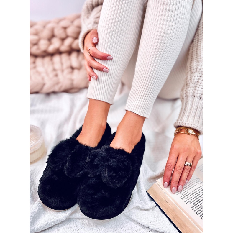 Kožešinové pantofle s mašlí Emres Black černá