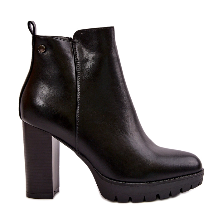 Dámské zateplené kozačky na vysokém podpatku, zapínání na zip, černá Bioria