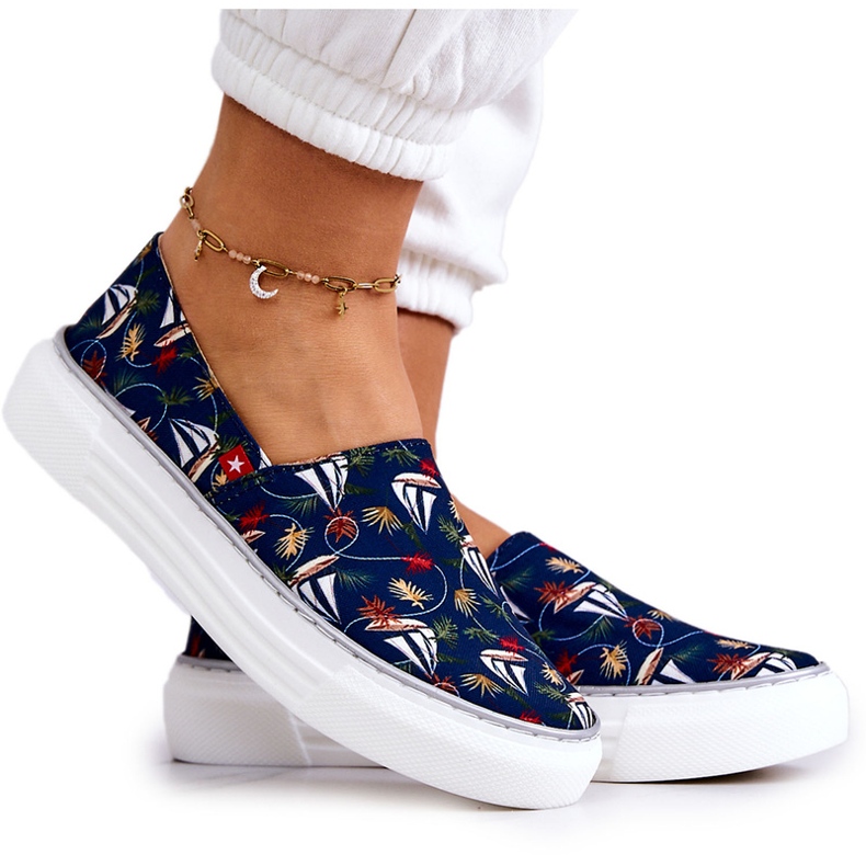 Dámské tenisky Slip On Memory Foam Big Star JJ276016 Navy Blue modrý