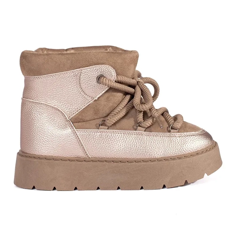 Dámské béžové šněrovací sněhule se silnou podrážkou béžový Dámské béžové šněrovací sněhule se silnou podrážkou béžový