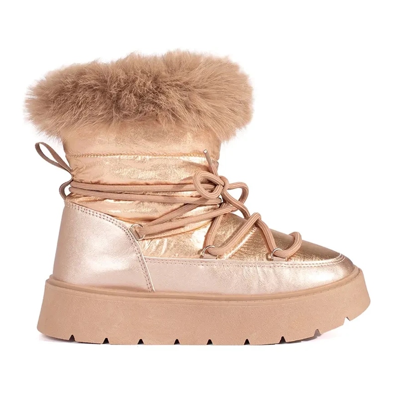 Dámské zlaté sněhule s kožíškem na silné podrážce zlatý Dámské zlaté sněhule s kožíškem na silné podrážce zlatý