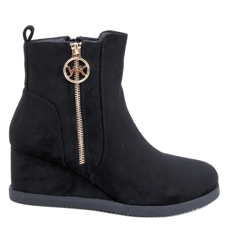 Černé dámské kozačky na klínku se zlatým zipem černá Černé dámské kozačky na klínku se zlatým zipem černá