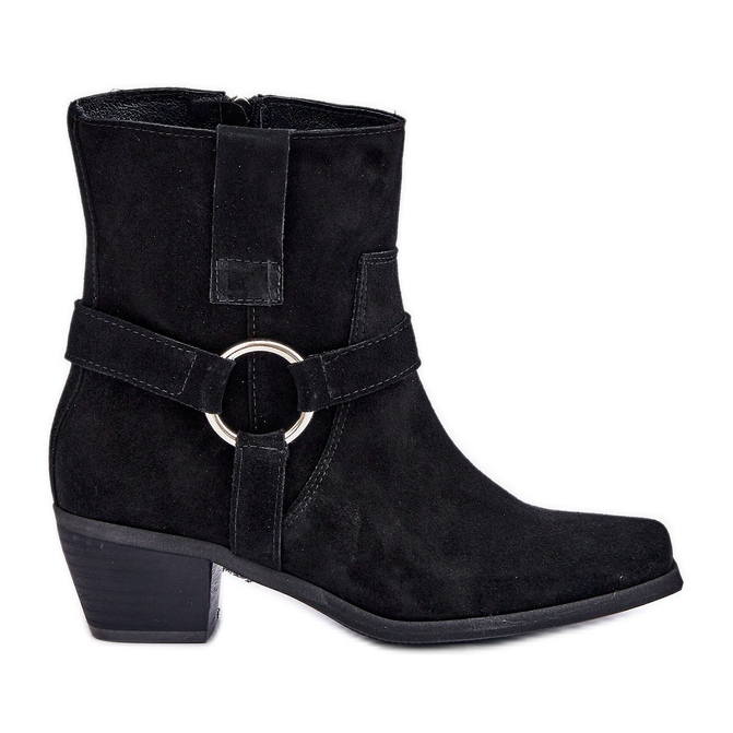 Přírodní semišové boty na vysokém podpatku Zazoo 3444/2 Black černá Přírodní semišové boty na vysokém podpatku Zazoo 3444/2 Black černá