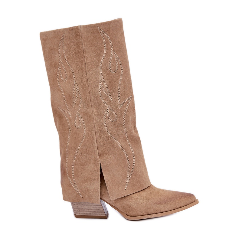 Semišové boty do půli lýtek s vyhrnutým podpatkem Béžová Zazoo 3487 béžový