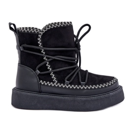 Dámské sněhule s výšivkou na platformě, černé černý