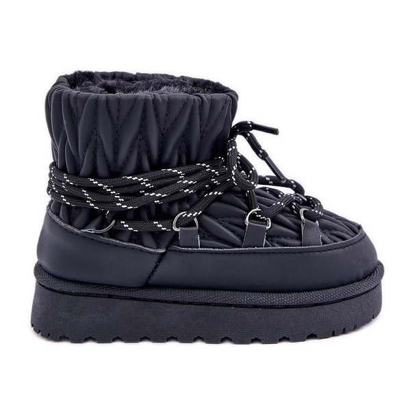 Dětské sněhule zateplené hustým kožíškem, černé černá Dětské sněhule zateplené hustým kožíškem, černé černá