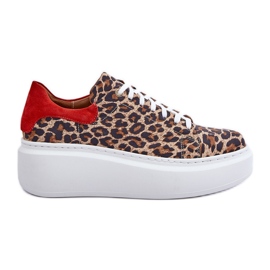 Zazoo Leopard Leopard Kožené Tenisky na platformě 3346 Hnědo-Červené hnědý