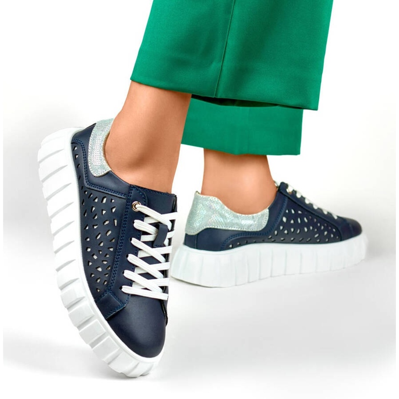 Perforované kožené boty na platformě, tmavě modrá GD-XF72N modrý