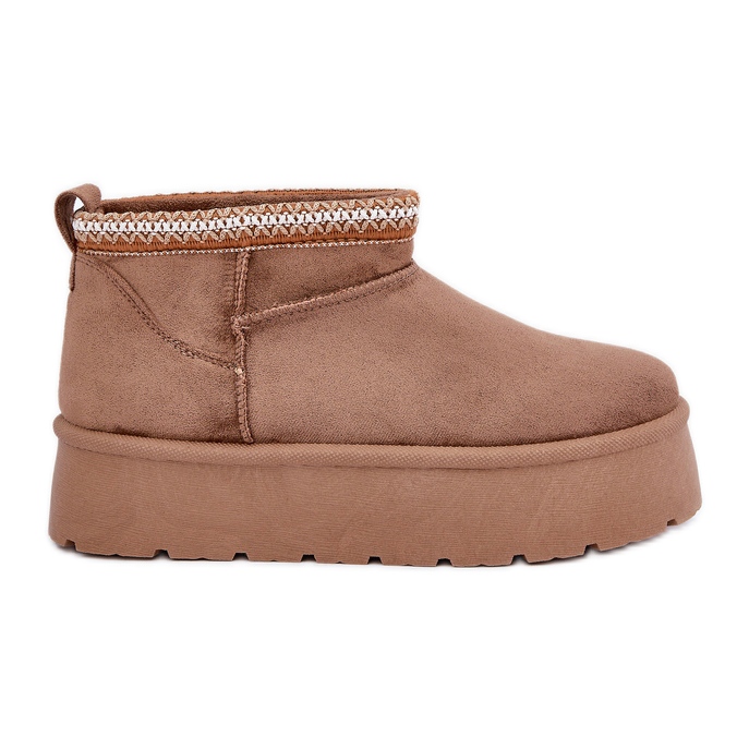 PG2 Sněhule na platformě s ozdobnou výšivkou hnědý