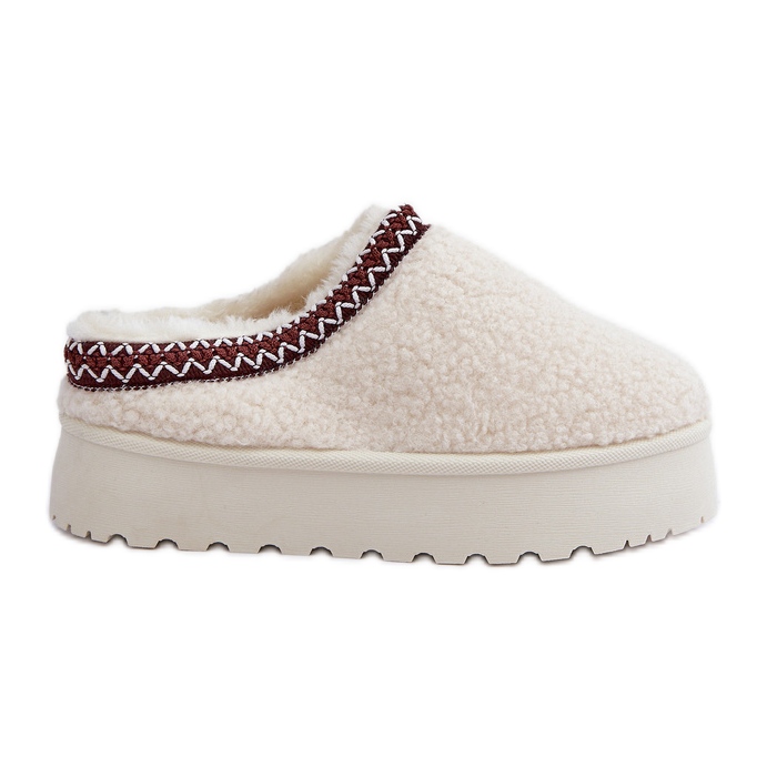 Světle béžové pantofle z ovčí kůže na platformě s kožíškem béžový