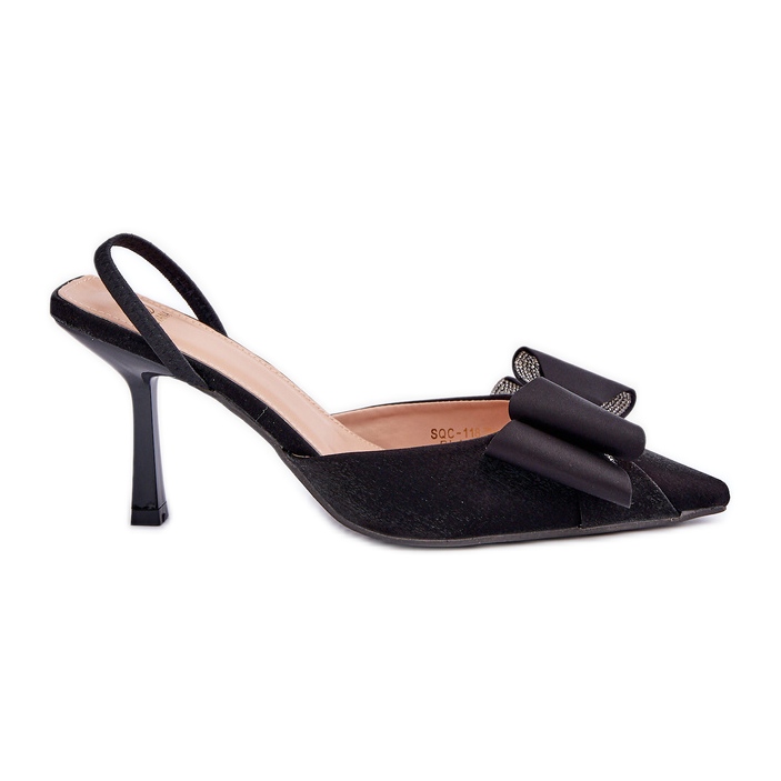 Černé látkové vysoké podpatky s mašlí černá