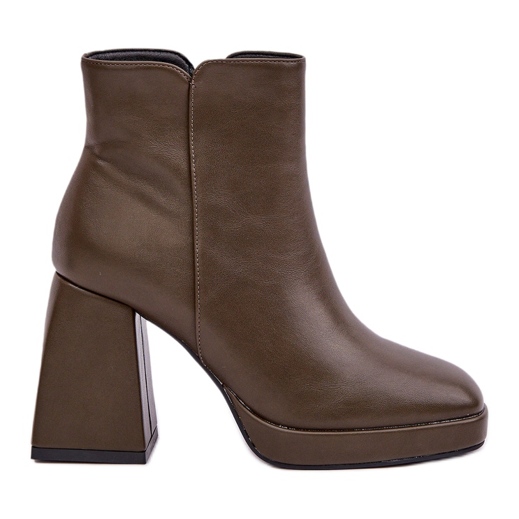 Ekologické kožené kotníkové boty na vysokém podpatku, tmavě zelené zelená