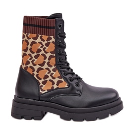 Dámské pracovní kotníkové boty s leopardím potiskem ponožky Black Penthis černý