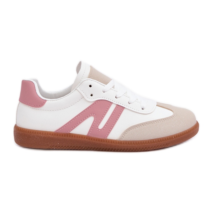 Dámské nízké tenisky vyrobené z eko kůže, bílé a růžové navidemi bílý