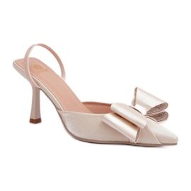 Step in style Elegantní dámské zlaté lodičky s mašlí zlatý