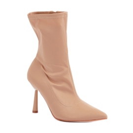 Dámské béžové kotníkové boty na vysokém podpatku béžový