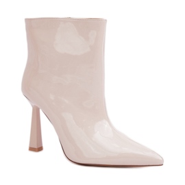 Lakované dámské kozačky na vysokém podpatku, béžové béžový Lakované dámské kozačky na vysokém podpatku, béžové béžový