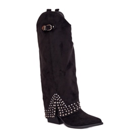 Dámské kozačky s ozdobným svrškem, černé černá