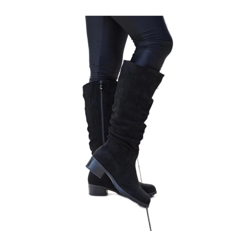 Černé mačkané eko semišové kozačky Angelico - Solea černá