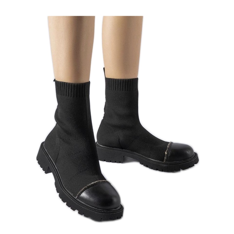 Černé ponožkové kotníkové boty s kamínky od Vail - Solea černá