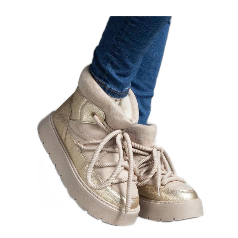 Béžové sněhule na platformě zateplené kožíškem Sapphi - Solea béžový